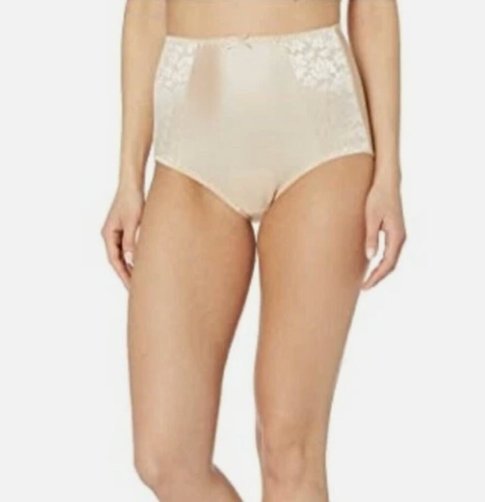NEW Bali Double Support Briefs Lace Side Panels Nude Cool Comfort Women L / Sz 7